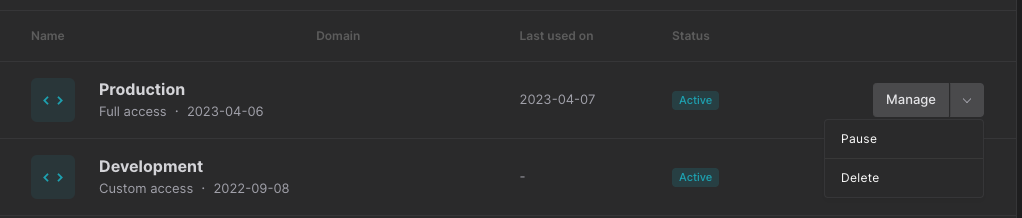 Delete API token