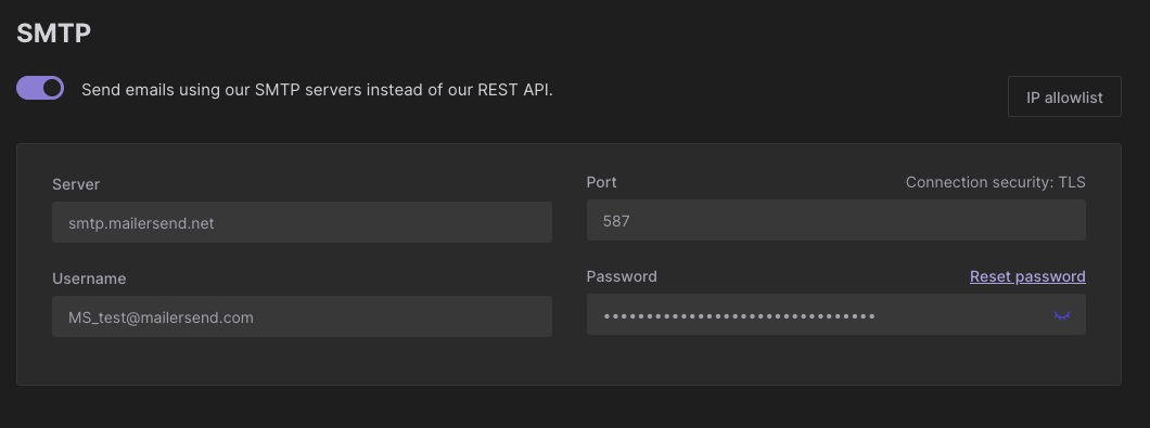 Reset SMTP password
